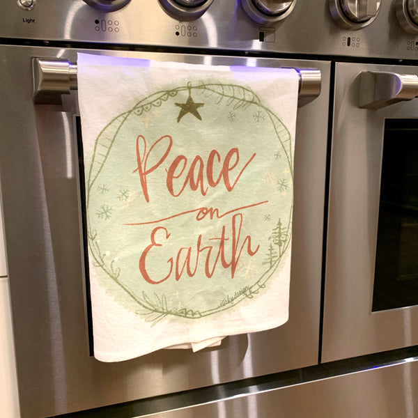 Peace On Earth kitchen towel, Christmas Flour Sack towel, Hostess gift, Christmas party gift, Holiday kitchen towel, Inspirational towel