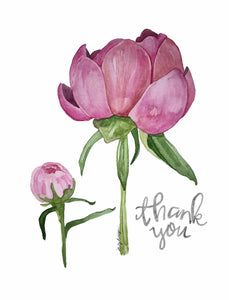 pink peony thank you card
