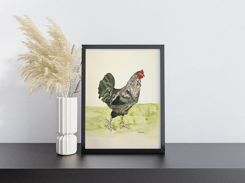 Big Roo the Rooster, ORIGINAL (not print) 11 X 14 Watercolor Painting