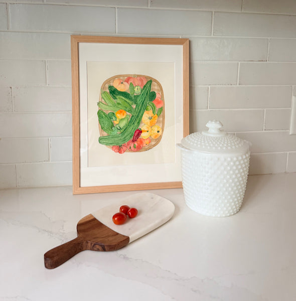A basket of garden veggies, ORIGINAL  13 X 17 Watercolor Painting