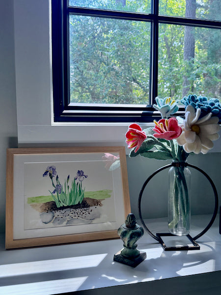 purple irises, ORIGINAL (not print) Watercolor Painting, framed