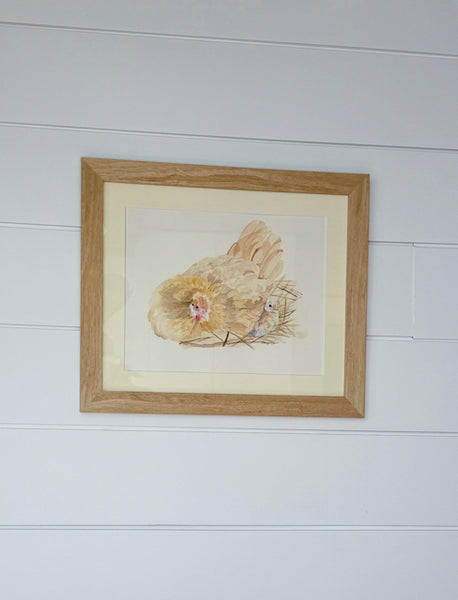 Mama Hen and her chick, ORIGINAL (not print) FRAMED Watercolor Painting