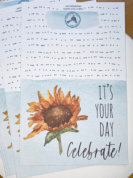 Watercolor Sunflower Birthday Card, Celebrate Special Event (Kraft Envelope)