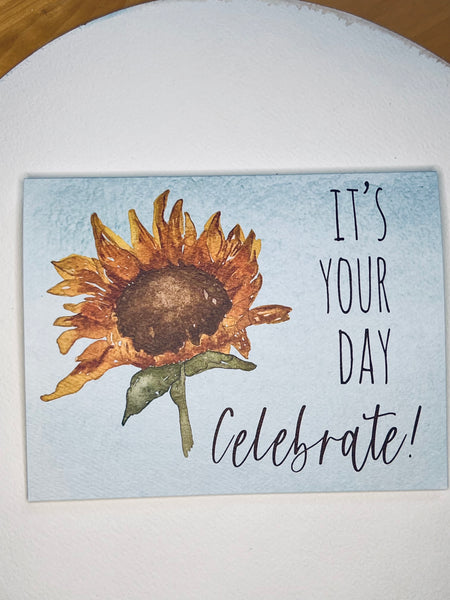Watercolor Sunflower Birthday Card, Celebrate Special Event (Kraft Envelope)