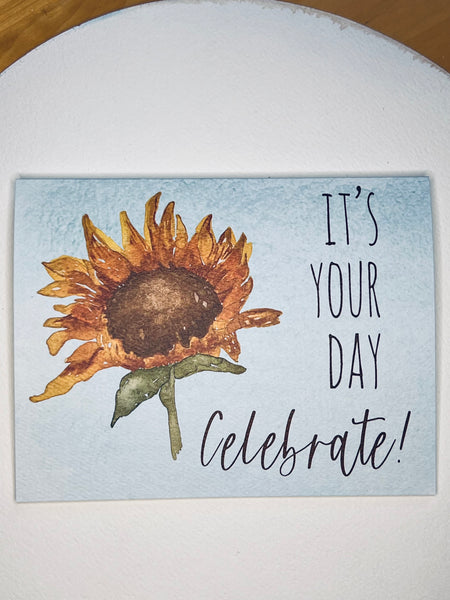 Watercolor Sunflower Birthday Card, Celebrate Special Event (Kraft Envelope)