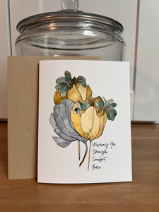 Sympathy Card / strength, comfort and peace / watercolor and ink / single folded card / blank inside / Kraft envelope