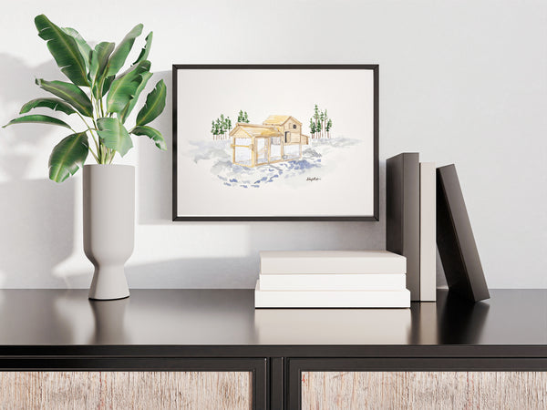 Chicken tractor, ORIGINAL (not print) 9 X 7 inches Watercolor Painting