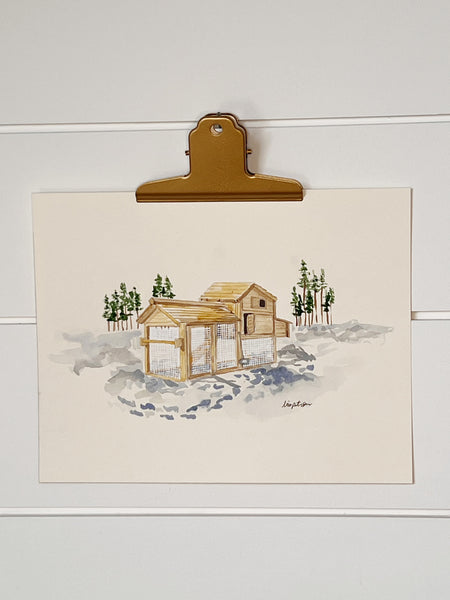 Chicken tractor, ORIGINAL (not print) 9 X 7 inches Watercolor Painting