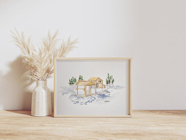 Chicken tractor, ORIGINAL (not print) 9 X 7 inches Watercolor Painting