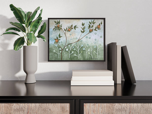 Original Watercolor Painting, Fruit Vines Landscape Art (7.75x5.25in)