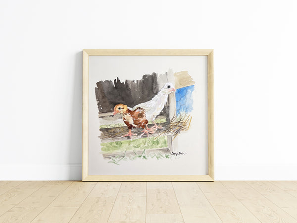 scruffy little chicks, ORIGINAL (not print) 6 X 6 inches Watercolor Painting