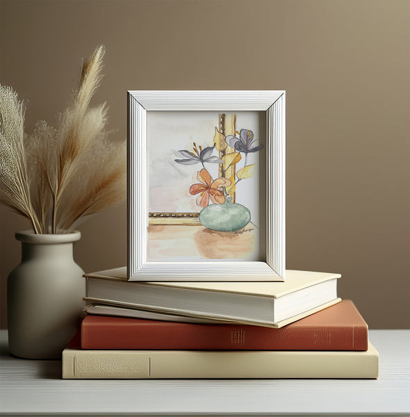 Original (not print) 5 X 7 Watercolor Painting, Vase of flowers in front of a Gold Mirror