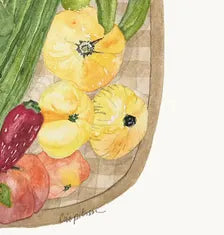 A basket of garden veggies, ORIGINAL  13 X 17 Watercolor Painting