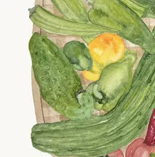 A basket of garden veggies, ORIGINAL  13 X 17 Watercolor Painting