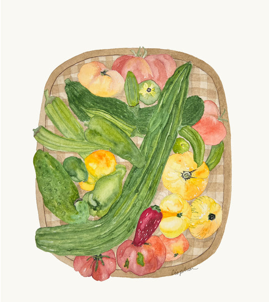 A basket of garden veggies, ORIGINAL  13 X 17 Watercolor Painting