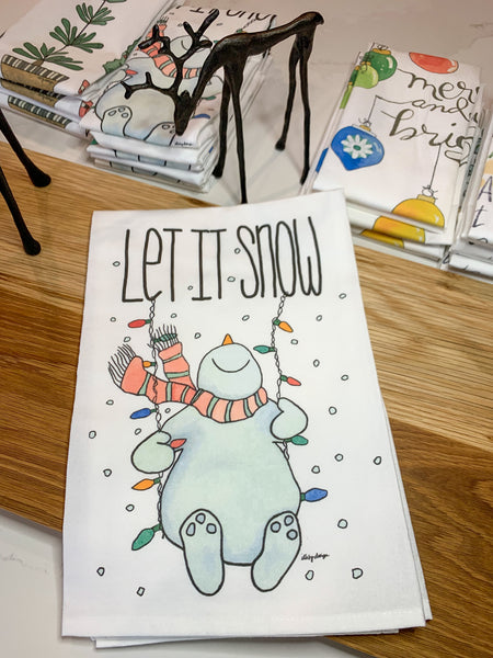 Let It Snow Holiday towel, flour sack towel, Christmas gift, Hostess gift, Christmas Kitchen decor, Winter Snowman, Kitchen towel