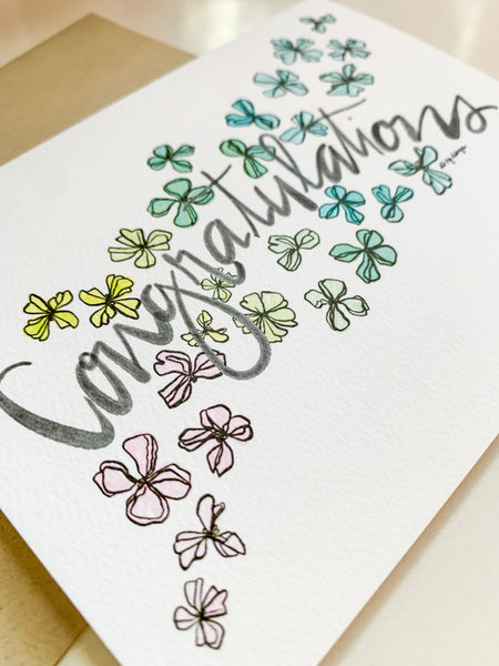 Congratulations flower petals card / pastel rainbow floral / Hydrangea Flowers / blank inside / Kraft envelope
