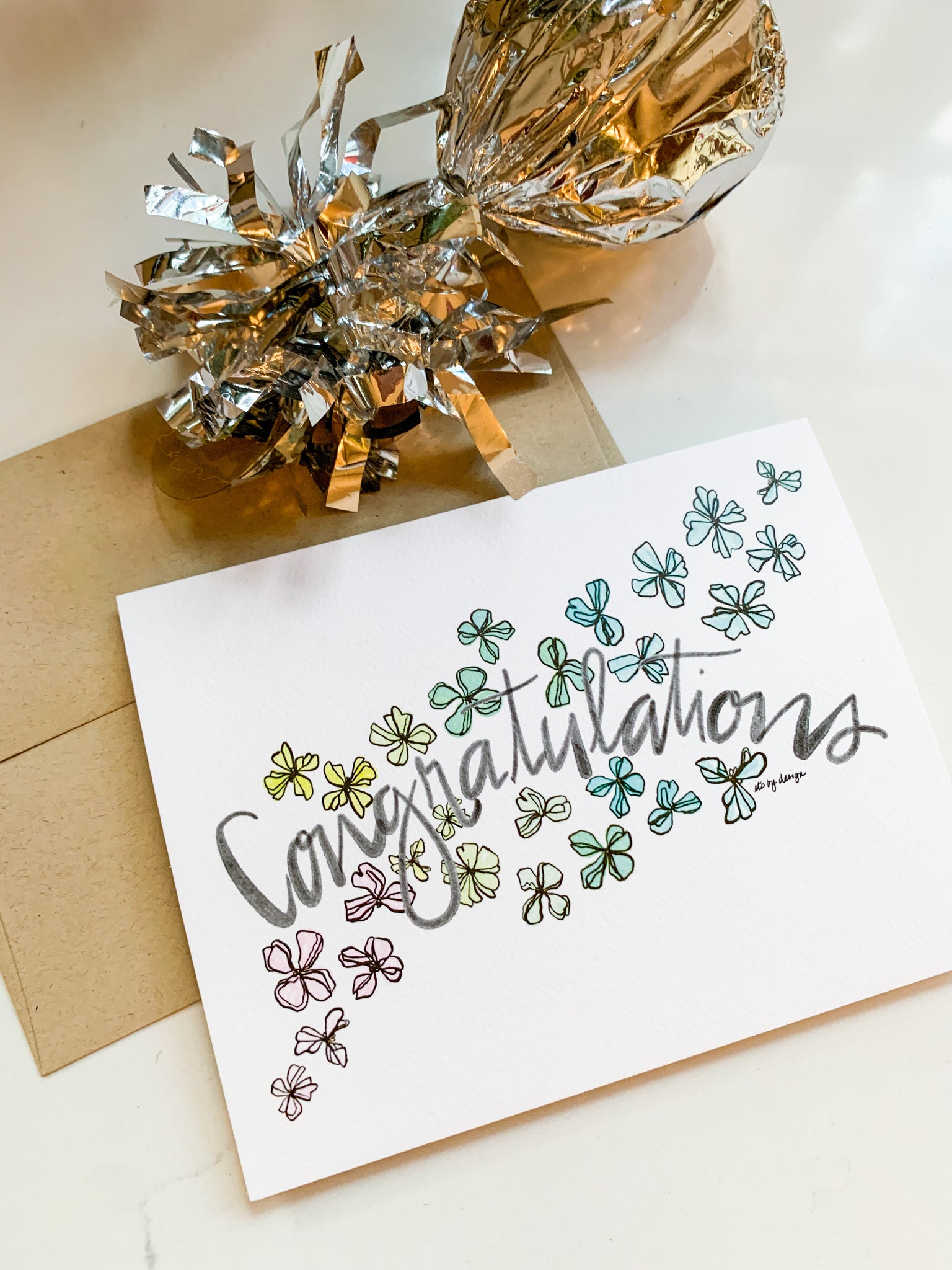 Congratulations flower petals card / pastel rainbow floral / Hydrangea Flowers / blank inside / Kraft envelope