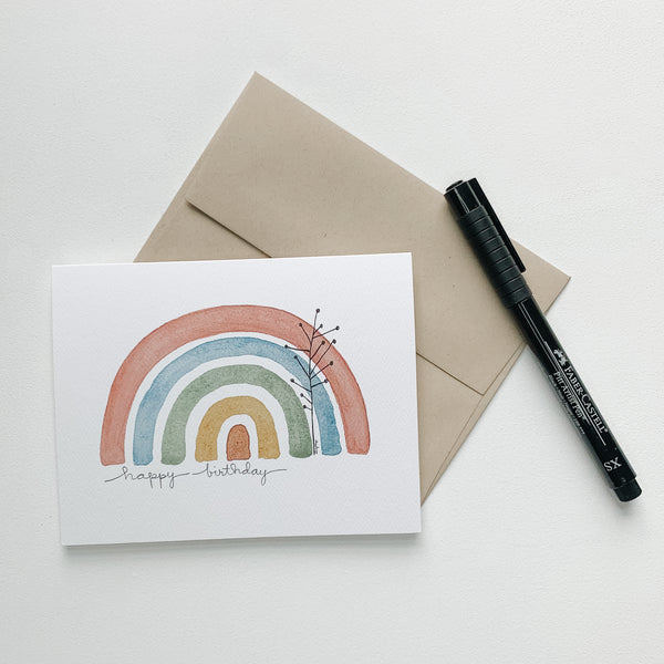 Personalized Birthday Card / watercolor and ink / single folded card / blank inside / Kraft envelope