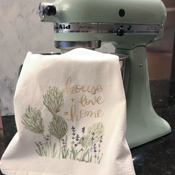 SALE ! END OF STOCK Tea Towel / house + love = home / Cotton Flour Sack Towel