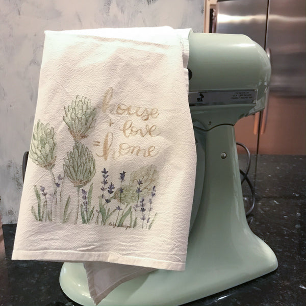 SALE ! END OF STOCK Tea Towel / house + love = home / Cotton Flour Sack Towel