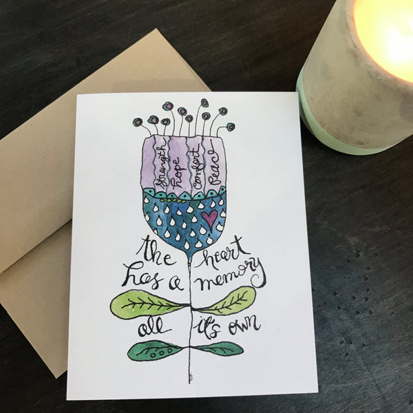 Sympathy Card / watercolor and ink / single folded card / blank inside / Kraft envelope