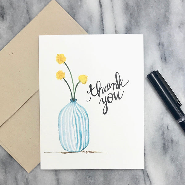 Craspedia Billy Balls / Thank You Card / watercolor and ink / blank inside / Kraft envelope