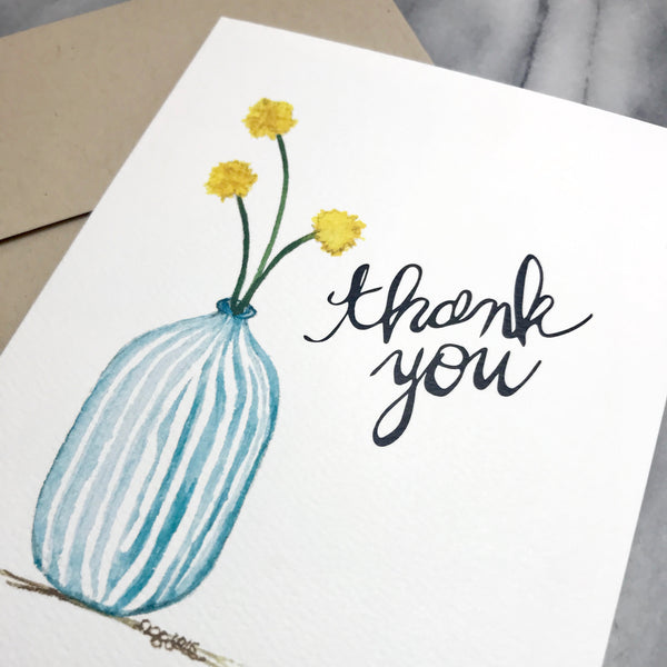 Craspedia Billy Balls / Thank You Card / watercolor and ink / blank inside / Kraft envelope
