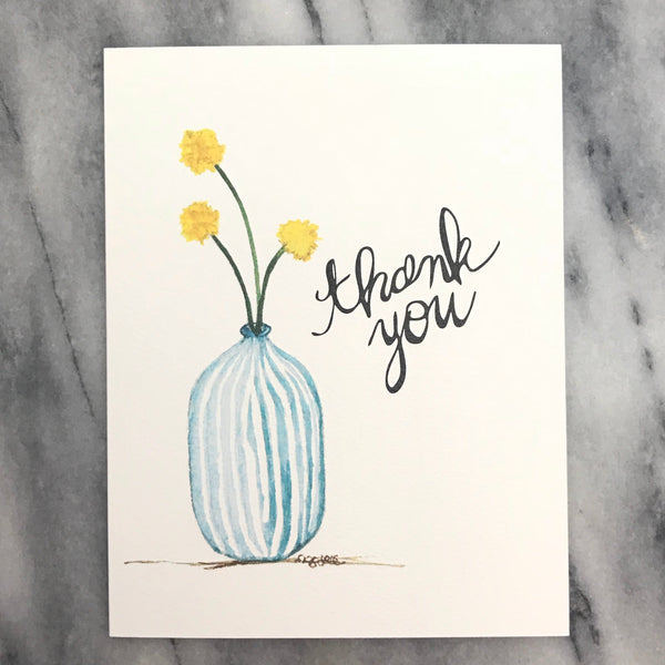 Craspedia Billy Balls / Thank You Card / watercolor and ink / blank inside / Kraft envelope