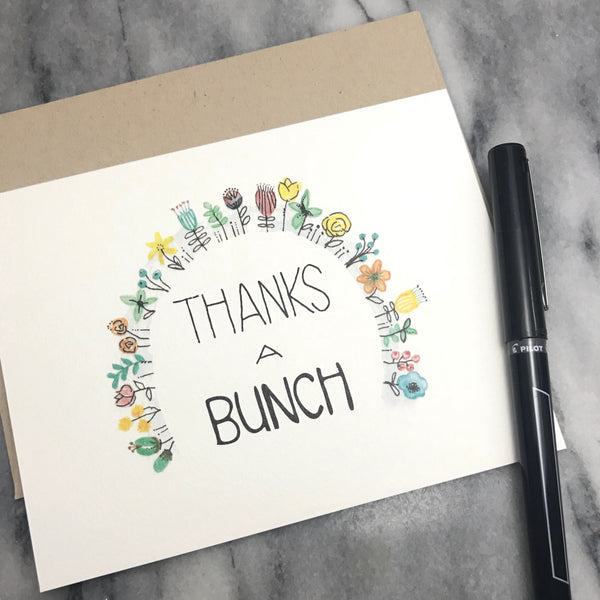 Thanks A Bunch / thank you card / watercolor and ink / blank inside / Kraft envelope